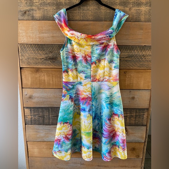 Off the Shoulder Coloful Floral Spring Summer Dress Size 12 - Picture 6 of 9